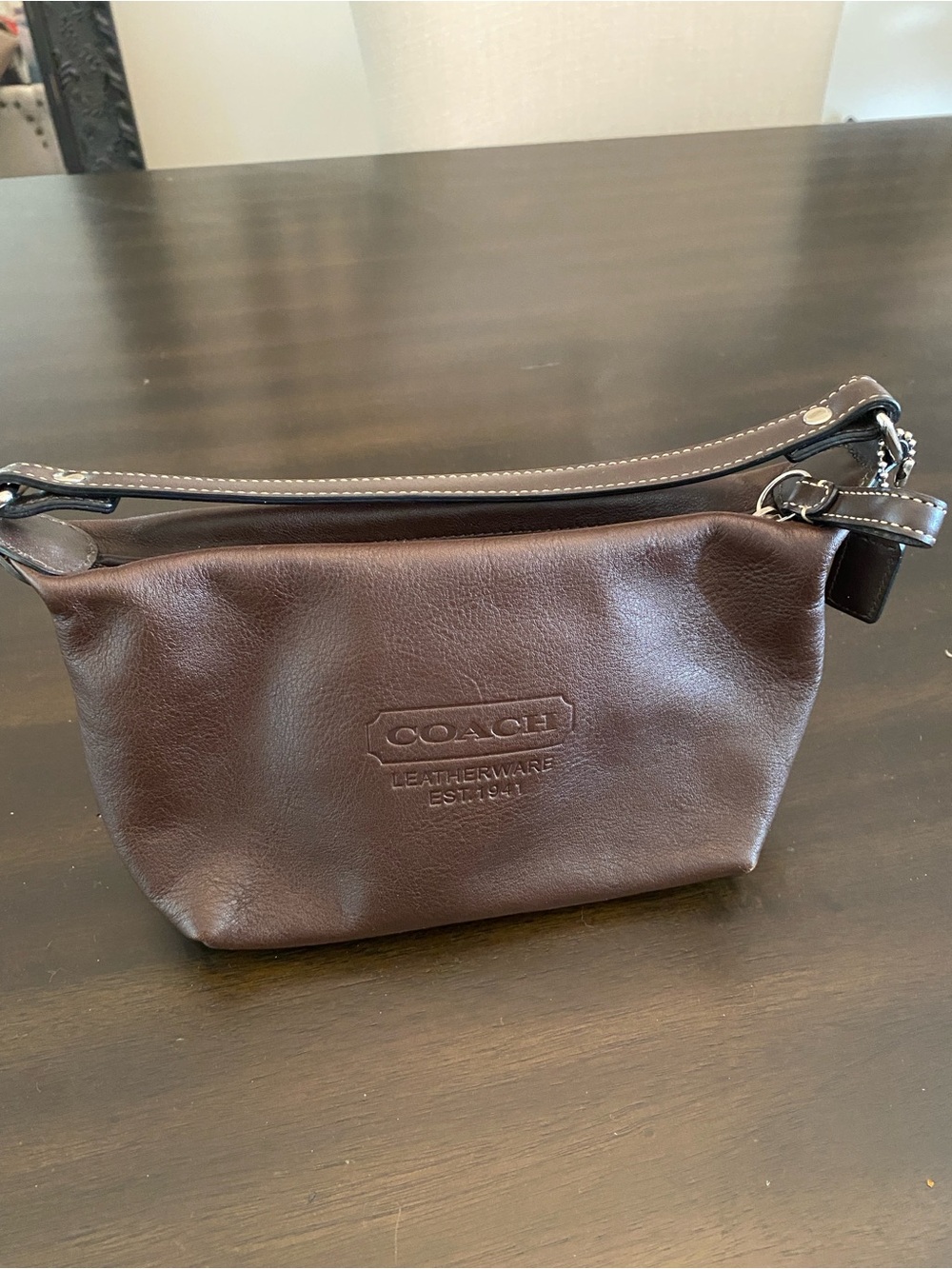 Coach Dark Brown Leather Mini Bag with Embossed Logo